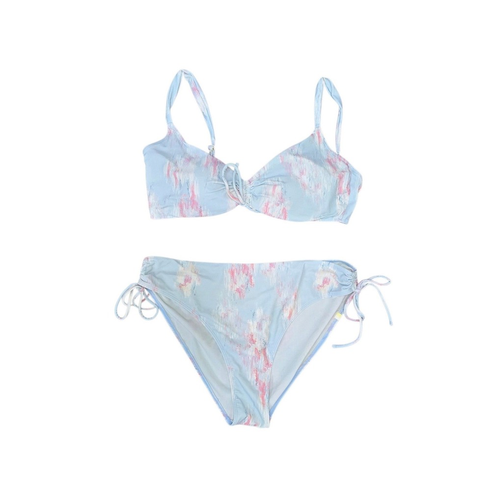 Summersalt Blue Pink Abstract Ikat Bikini Set High Rise Side Tie Size 12